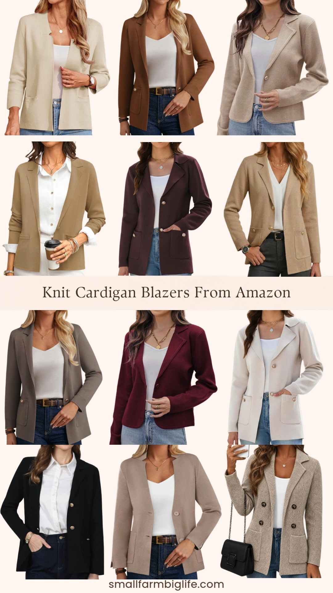 Knit cardigan blazers are the perfect layering piece for a cool classroom or office and then a warm commute home This Amazon roundup is full of great options for the transition.
I am loving the khaki Cicy Bell open front sweater blazer and the camel GRACE KARIN lightweight knit suit jacket for an easy business casual look. The beige GRACE KARIN cropped sweater blazer is a great teacher outfit staple, and the coffee and beige button front lapel cardigans are perfect for the office.
The burgundy and light khaki GRACE KARIN cropped knit blazers add a fun pop of color, while the light brown and cognac GRACE KARIN open front lapel suit jackets are classic, versatile neutrals. I am also loving the black Hobemty lapel knit blazer, the vintage khaki GRACE KARIN knit cardigan blazer, and the oatmeal CiCiBird double breasted knit sweater blazer for a polished, layered daily look.
Shop all of my favorite knit cardigan blazers from Amazon linked in this post. 

 #LTKootd #LTKOver40 #LTKWorkwear