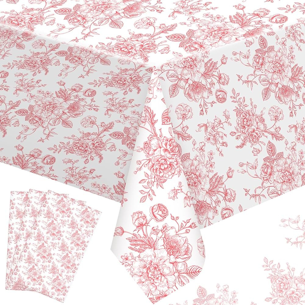 4 Pcs Pink Flower Tablecloth Pink Floral Disposable Plastic Table Cloth PE Centerpiece Summer Dec... | Amazon (US)