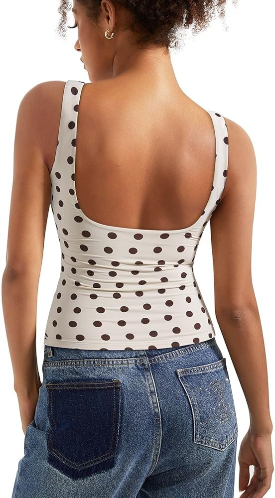 SUUKSESS Women Padded Open Back Boat Neck Tank Tops Double Lined Basic Shirts | Amazon (US)