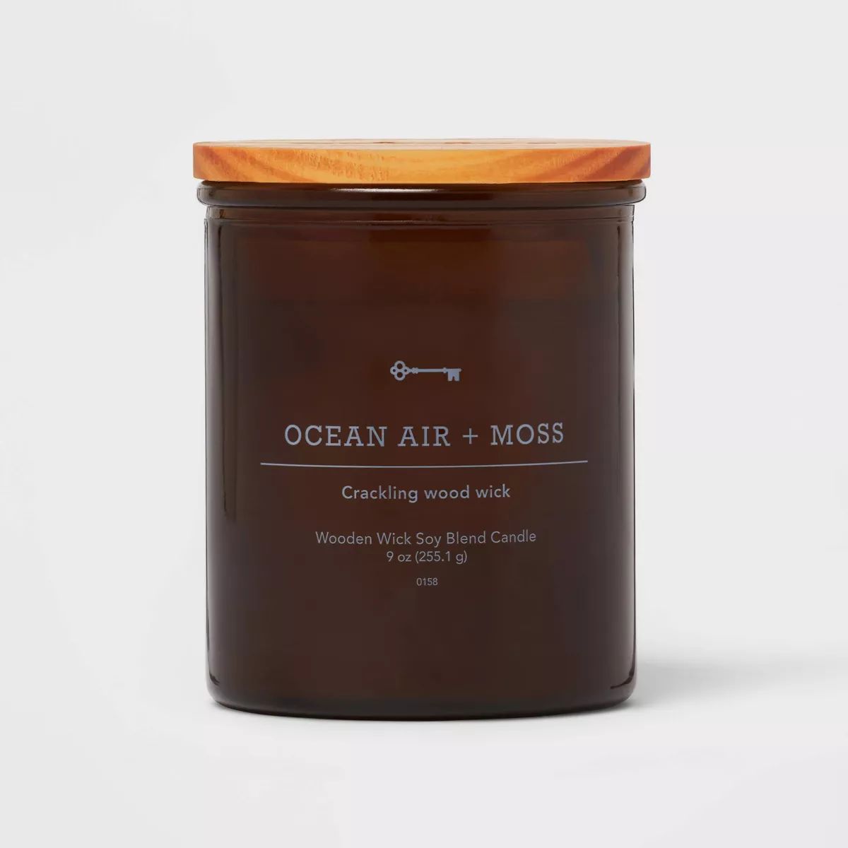 Amber Glass Ocean Air and Moss Lidded Wooden Wick Jar Candle 9oz - Threshold™ | Target