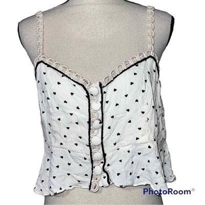 Free People small true to the heart crop tank sexy button front heart print | eBay US