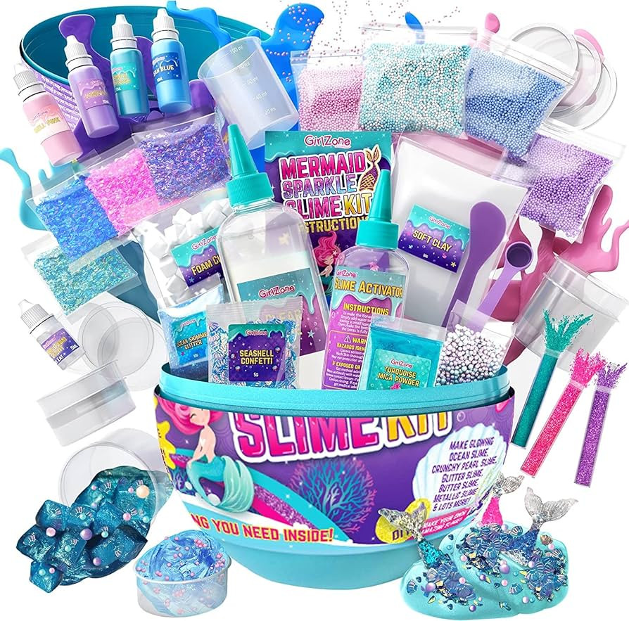 GirlZone Egg Mermaid Sparkle Slime Making Kit for Girls, 22 Fun Pieces to Make Sparkly Glow in Th... | Amazon (UK)
