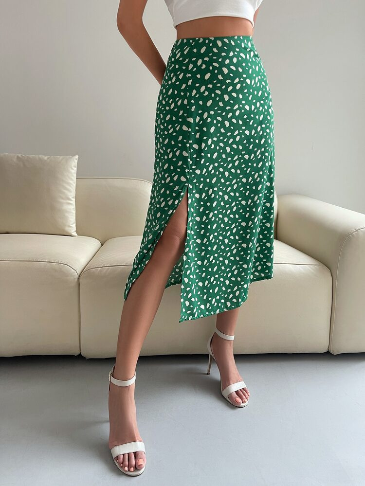 All Over Print Split Thigh Skirt | SHEIN