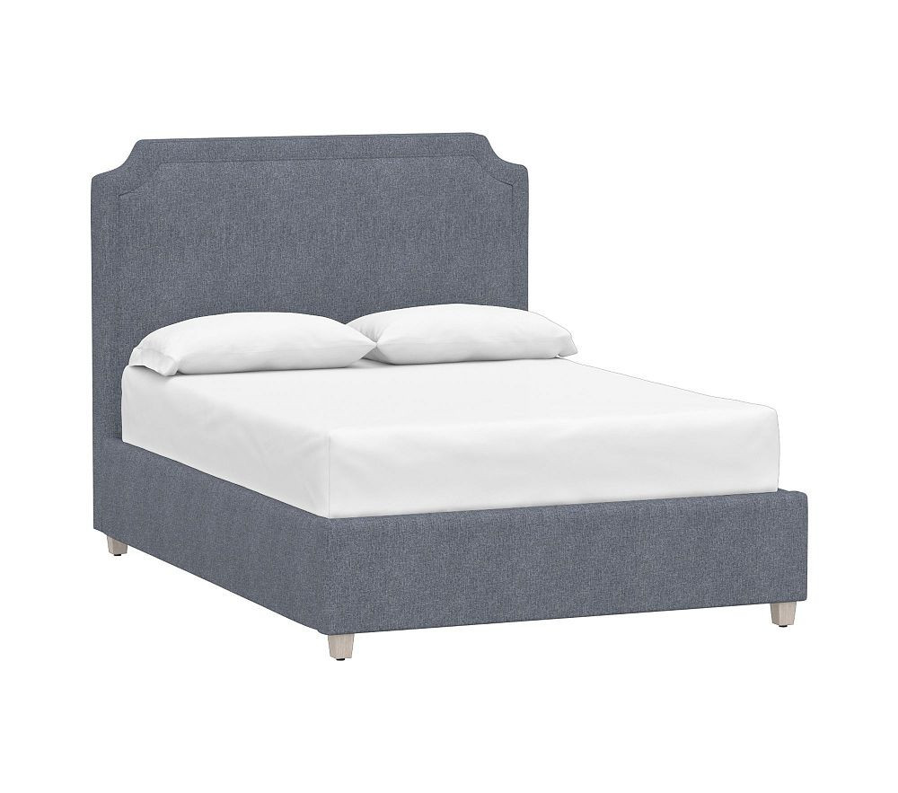 Ava Upholstered Storage Bed Full Performance Textured Chenille Blue | Pottery Barn Kids
