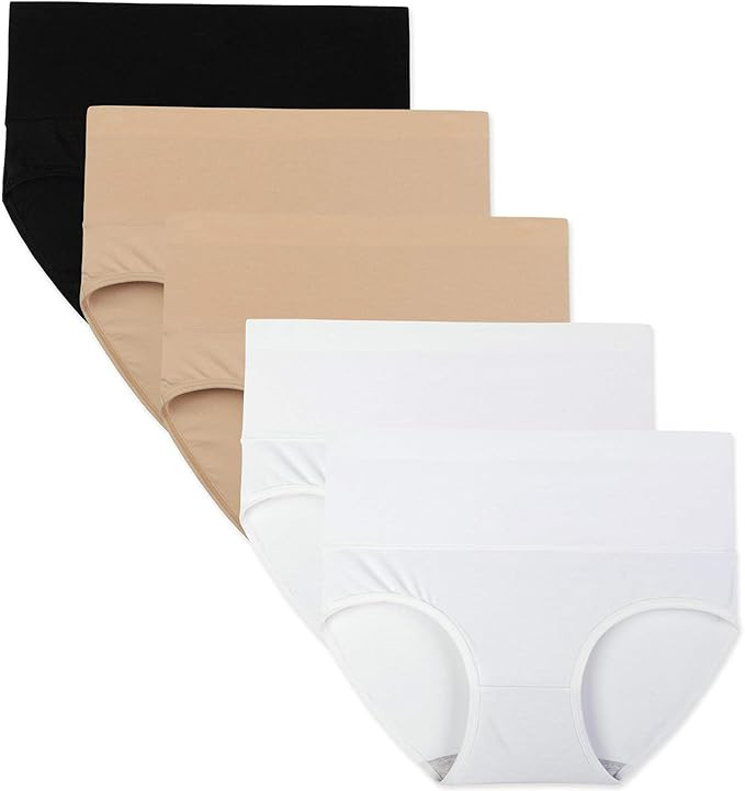 INNERSY Womens High Waisted Underwear Cotton Panties Regular & Plus Size 5-Pack | Amazon (US)