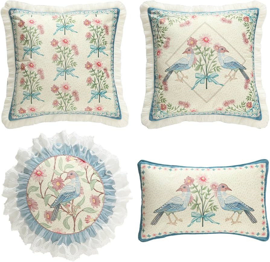 patdrea Designer French Country Velvet Throw Pillow Cover,Elegant Blue Pink Small Floral Collecti... | Amazon (US)
