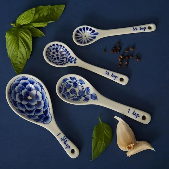 Blue Floral Ceramic Measuring Spoons | Amazon (US)