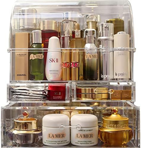 Large Acrylic Makeup Organizer With Lid Cosmetic Storage Drawers Portable Makeup Organizers Dustproo | Amazon (US)