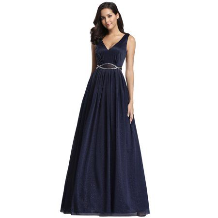 Ever-Pretty Womens A-Line Sequins Long Wedding Guest Dresses for Women 07793 Navy Blue US10 | Walmart (US)