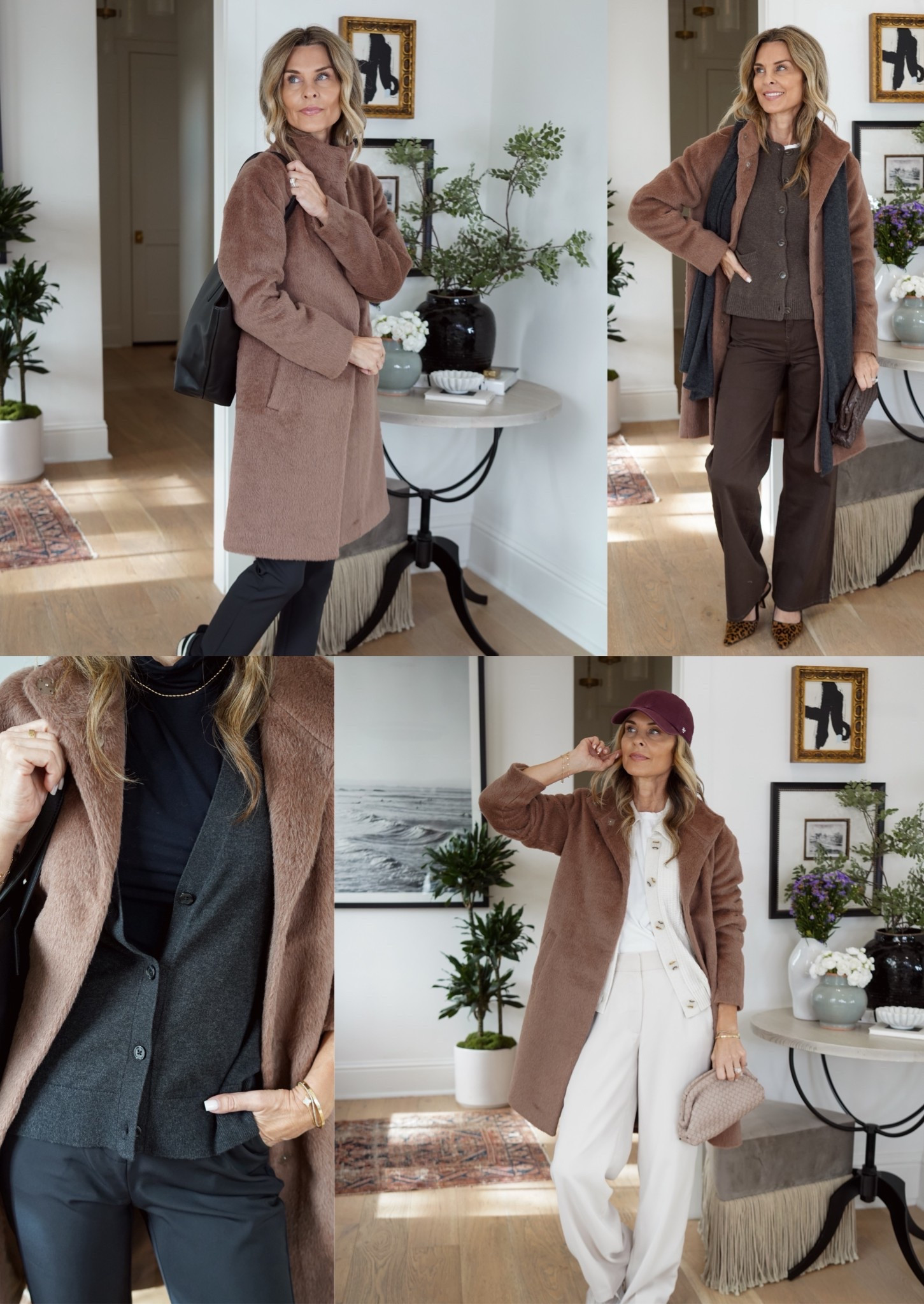 Proof you don’t have to spend a ton to buy high quality pieces! I’m 5’6’’.

-This alpaca-wool coat was an immediate yes! Wearing size XS
-Love an all black look! My cardigan is another look for less I’m very impressed with. Cardigan is a S, and pants ran TTS.
-All ivory always looks so chic. Cable knit cardigan is a S. Ivory pant is TTS.
-Mocha brown tones with a look for less cashmere structured cardigan and brown jeans that are selling quickly. I’m wearing XS, if you want a longer sleeve length size up. Brown jeans I’m wearing a 30 inch length, and I size up one size.