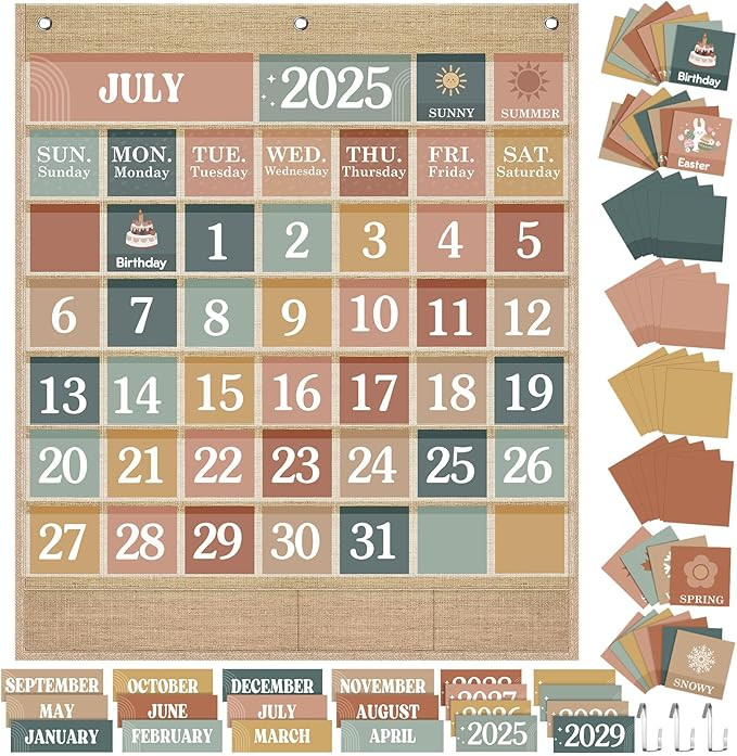 Classroom Calendar Pocket Chart Set Calendar Bulletin Board Set with Pocket Seasons Festival Weat... | Amazon (US)