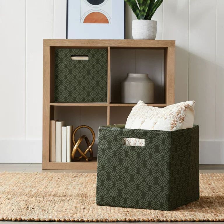 Better Homes & Gardens 12.75" Fabric Cube Storage Bin, Green Baker Fan | Walmart (US)