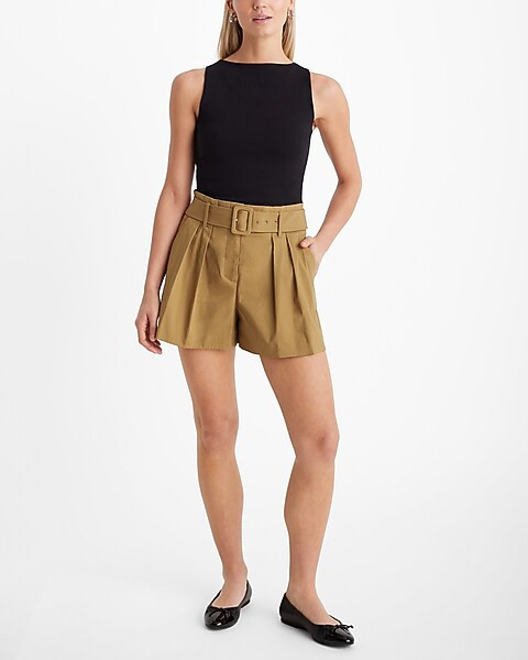 Super High Waisted Belted Paperbag Shorts | Express