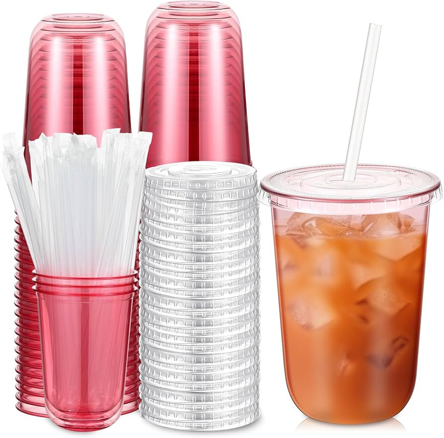 50 Sets Clear Plastic Cups with Lids and Straws, Disposable Iced Coffee Cups Drinking PET for Col... | Amazon (US)