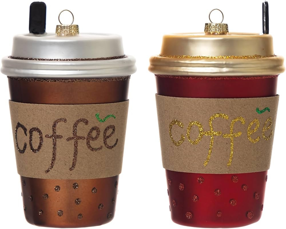 2 Count Glass Cup of Coffee Christmas Ornaments for Christmas Tree | Amazon (US)