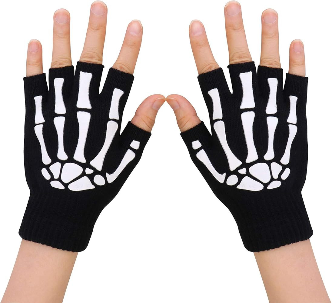 Simplicity Unisex Full/Half Finger Skeleton Gloves Glow in The Dark Knit Gloves | Amazon (US)