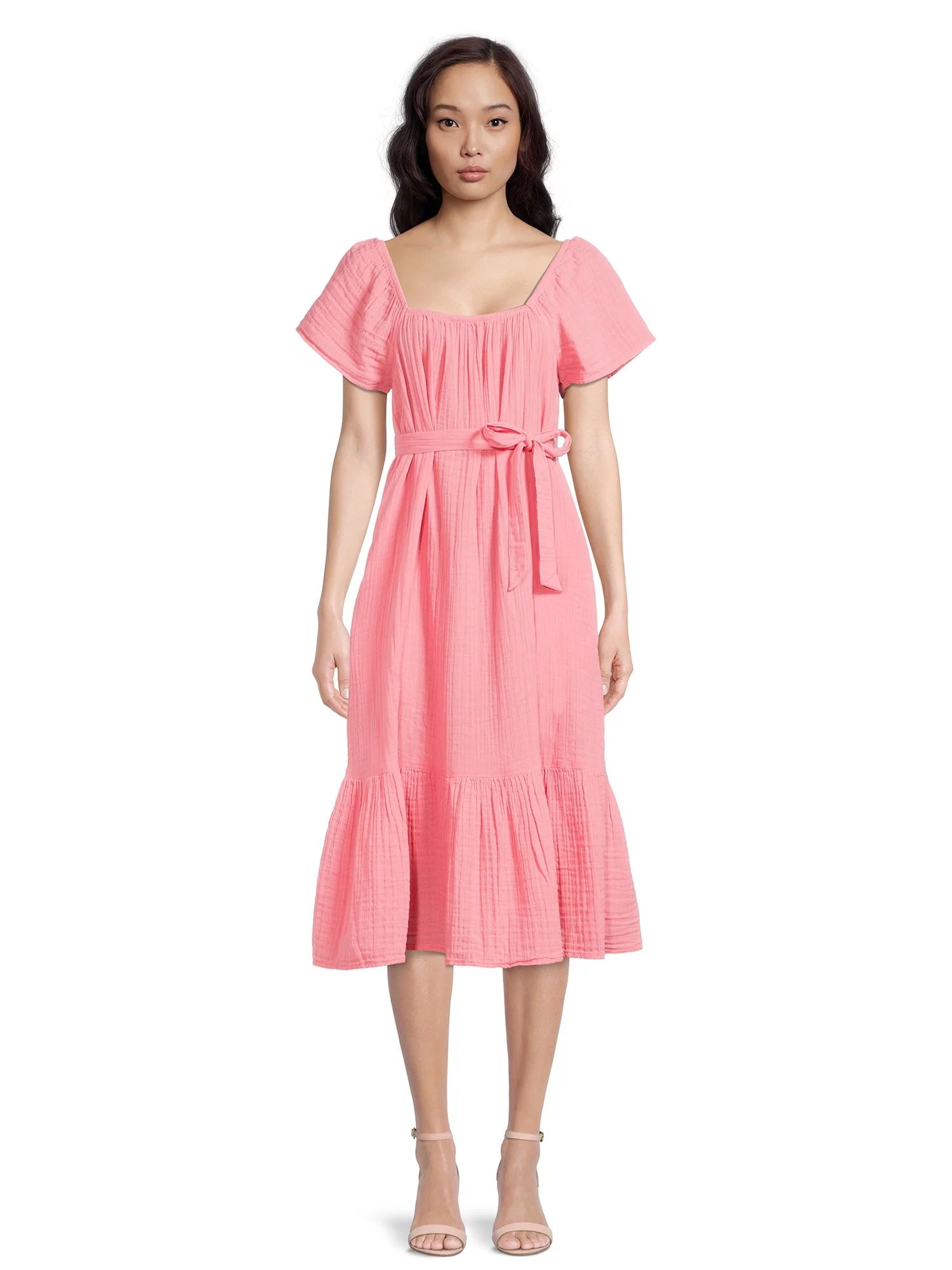 Time and Tru Women's Flutter Sleeve Textured Dress - Walmart.com | Walmart (US)