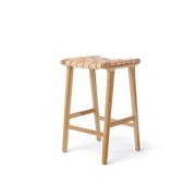 Stool #3 - Counter Stool in Teak with Woven Neutral Leather | Hati Home