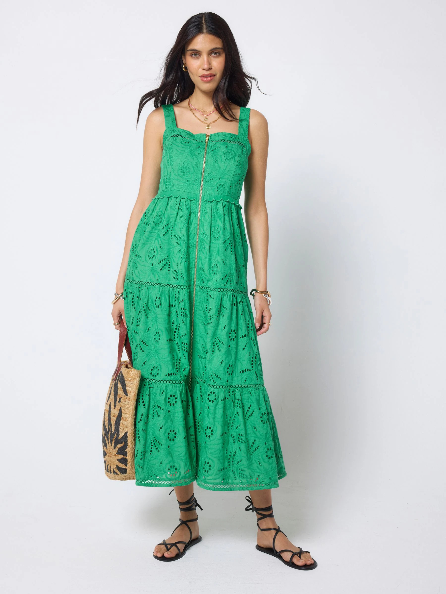 SCAMP & DUDE SCAMP & DUDE Green Broderie Zip Front Midi Sundress | Next US