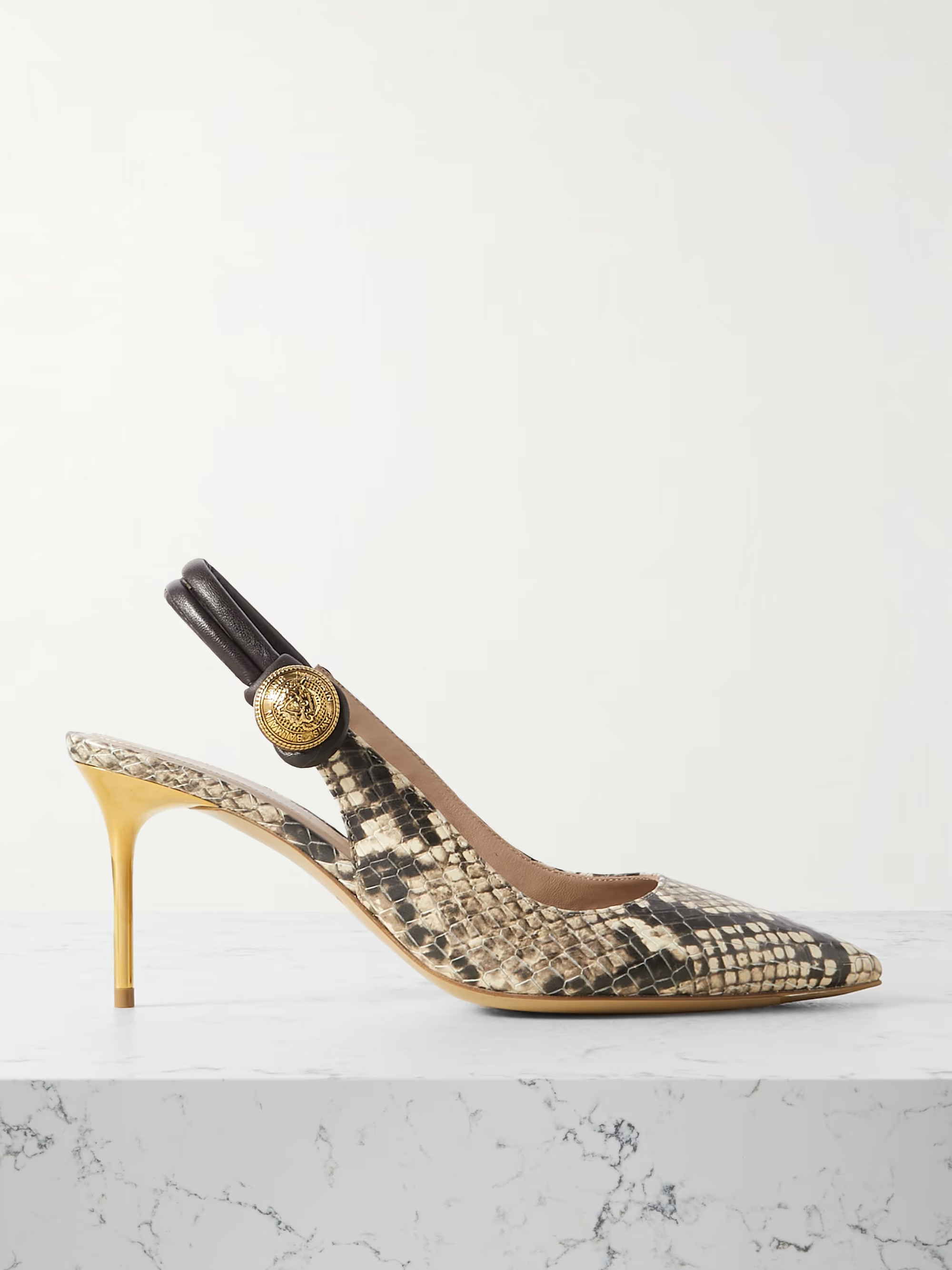 Alma embellished snake-effect leather slingback pumps | NET-A-PORTER (US)