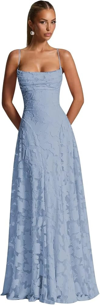 Mollyevers Spaghetti Strap Bridesmaid Dresses for Women Long Maxi Jacquard Formal Wedding Guest D... | Amazon (US)
