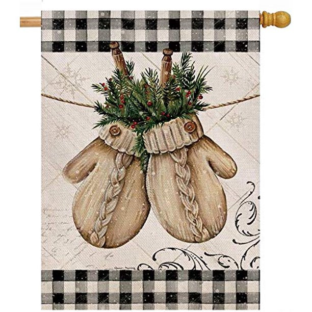 Hzppyz Winter Gloves Home Decorative House Flag Buffalo Plaid Check Farmhouse Garden Yard Outdoor... | Walmart (US)