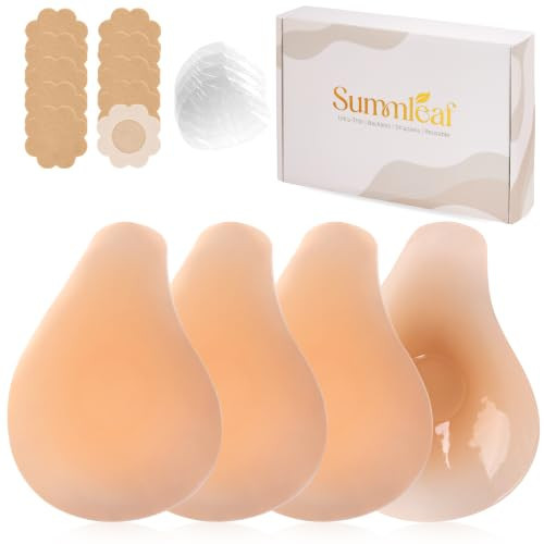 Summleaf Sticky Bra Push Up - Nipple Covers with Boob Tape,Ultra-Thin Pasties Sticky Boobs for Strapless Backless Dress,Invisible Adhesive Bras with Boomba Bra Insert Cakes Sticky Bra(2 Pairs) Creme | Amazon (US)