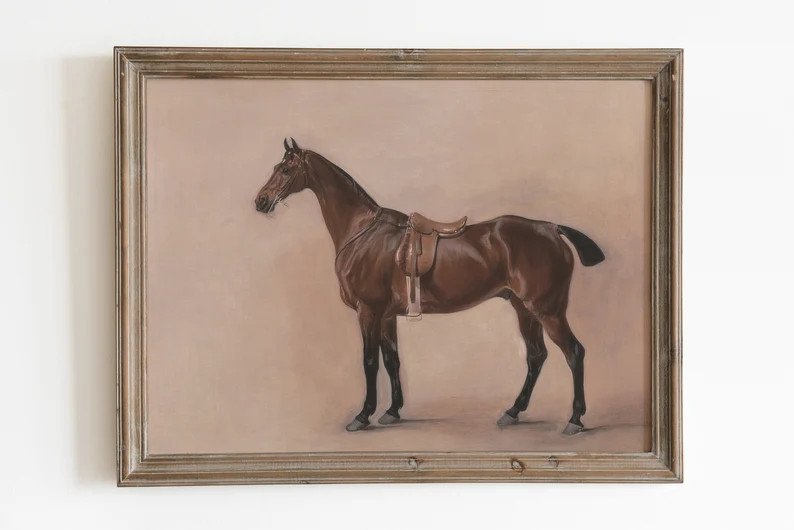 Brown Horse Antique Oil Painting. Neutral Equestrian Decor. - Etsy | Etsy (US)