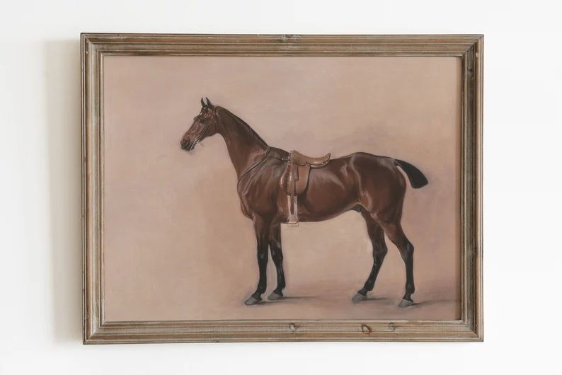 Brown Horse Antique Oil Painting. Neutral Equestrian Decor. - Etsy | Etsy (US)