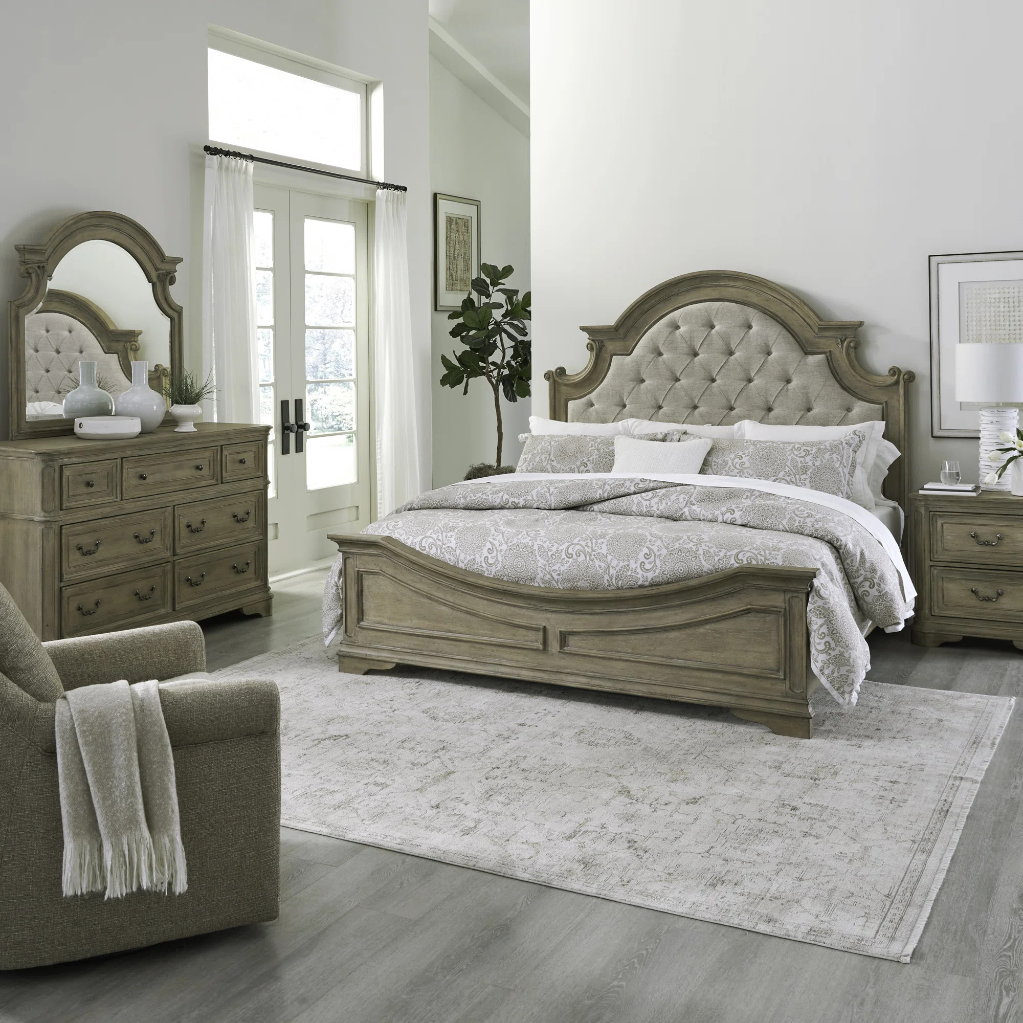 Colchester Queen Upholstered Bed, Dresser & Mirror, Nightstand Bedroom Set | Wayfair North America