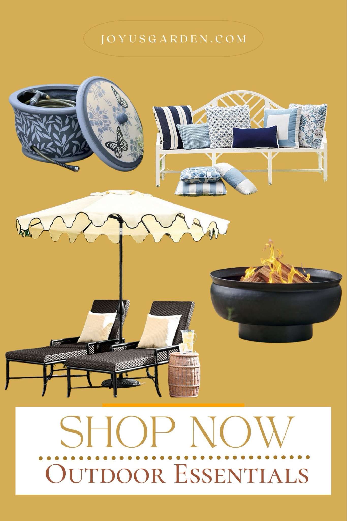 Shop outdoor essentials for your garden and patio a hose holder, outdoor pillows, patio umbrella, and fire pit. 

#LTKHome #LTKOver40 #LTKSeasonal