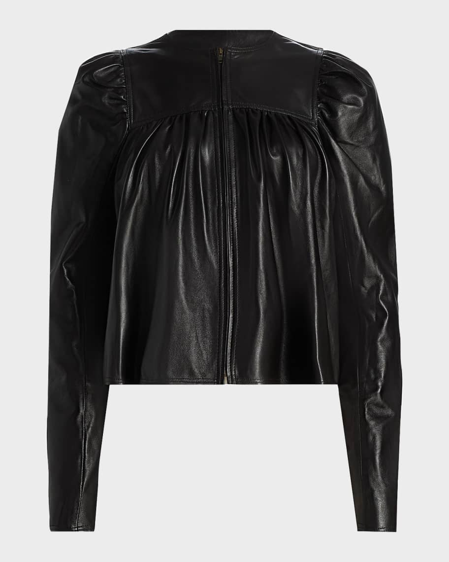 Anouk Puff-Sleeve Nappa Leather Jacket | Neiman Marcus