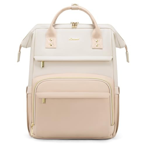 LOVEVOOK Leather Backpack for Women, 15.6 inch Laptop Backpack, Professional Work & Travel Bag, Beige-Flesh Beige | Amazon (US)