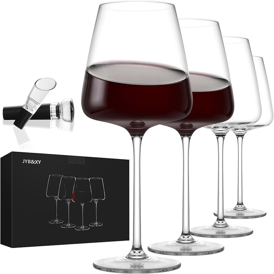 Red wine glasses 19oz Hand Blown Premium Crystal White square wine glass set of 4 Unique Large Wi... | Amazon (US)