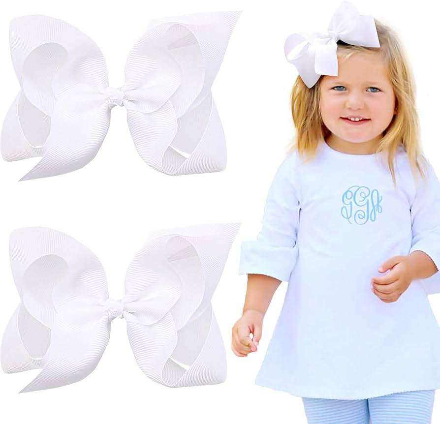 2PCS 6inch Hair Bows Clips, Oaoleer White Layered Grosgrain Ribbon Bows Hair Alligator Clips Hair... | Amazon (US)