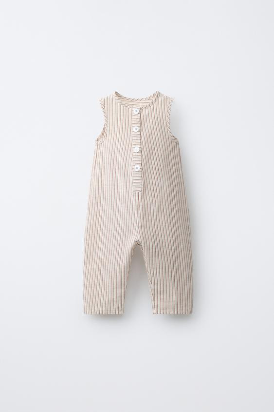 LONG STRIPED OVERALLS WITH COTTON AND LINEN | Zara US