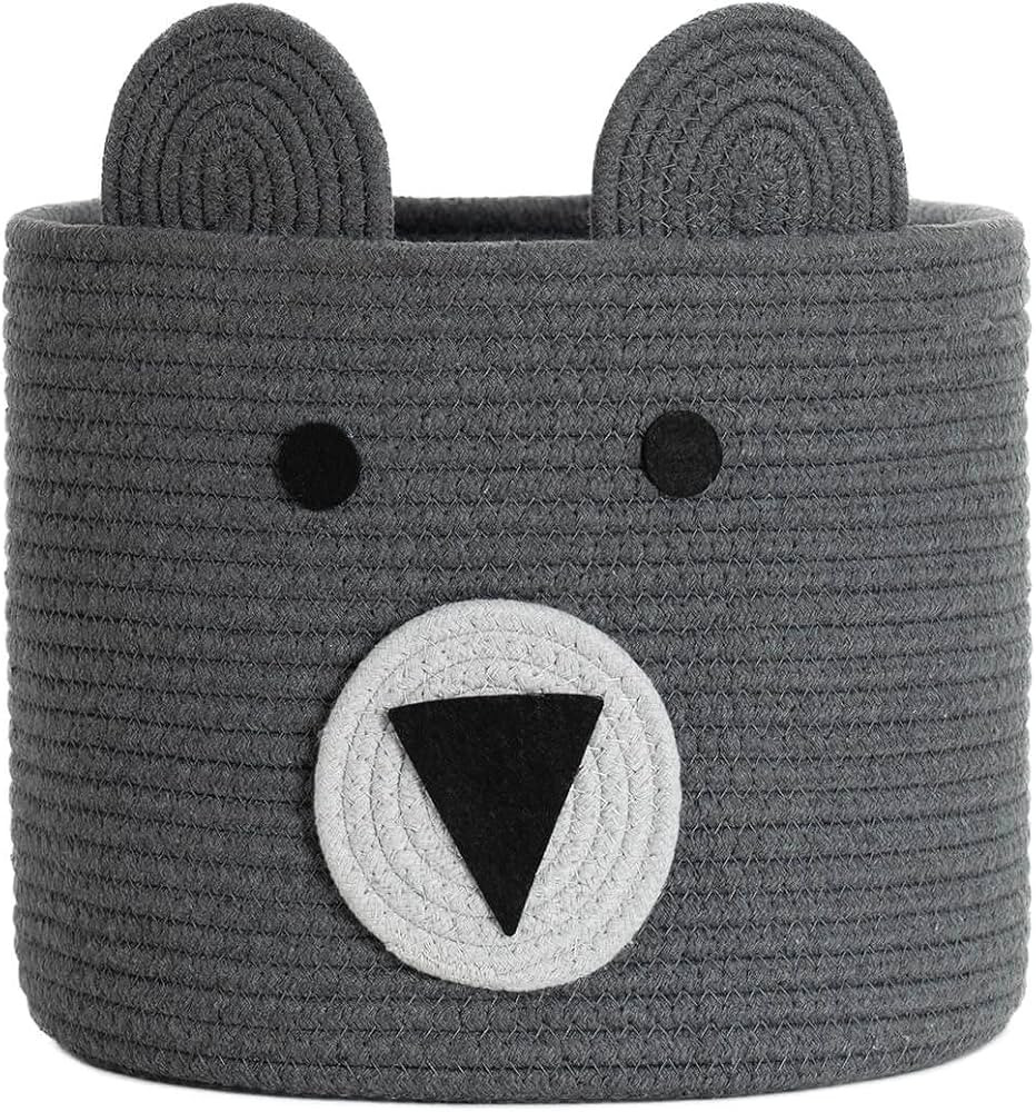 CherryNow Bear Basket, Cotton Rope Basket, Woven Laundry Hamper, Cute Storage Bin in Bedroom, Nur... | Amazon (US)