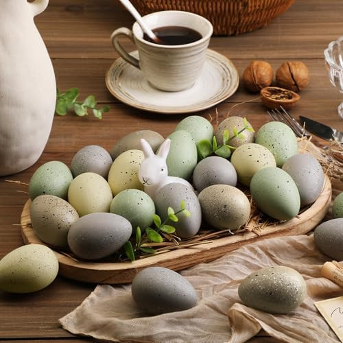 Weysat 32 Pcs Easter Speckled Eggs Neutral Plastic Fake Chicken Eggs 2.36'' Textured Easter Decor... | Amazon (US)