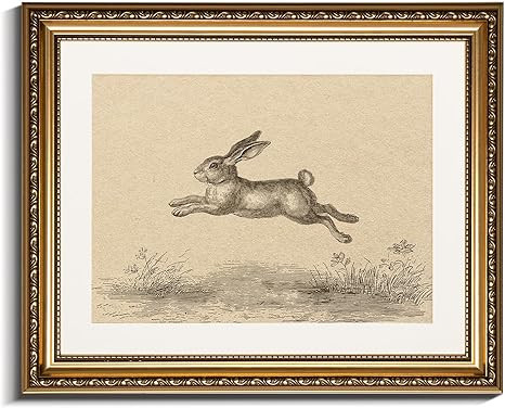 InSimSea Funny Easter Bunny Gold Framed Wall Art, Jumping Rabbit Canvas Prints, Vintage Cottageco... | Amazon (US)
