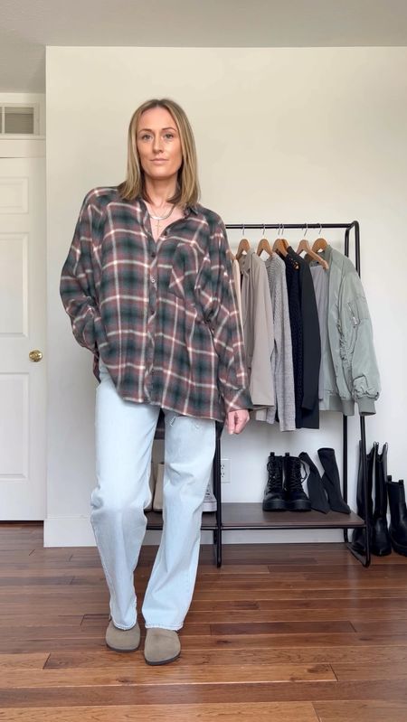 Spring outfits. Spring outfit idea. Casual outfits. Casual outfit idea. Oversized flannel. Flannel button down. Relaxed fit jeans. Straight leg jeans. Clogs. Mom outfit.

#LTKfindsunder100 #LTKfindsunder50 #LTKSeasonal