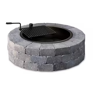 Grand 48 in. Fire Pit Kit in Bluestone with Cooking Grate | The Home Depot