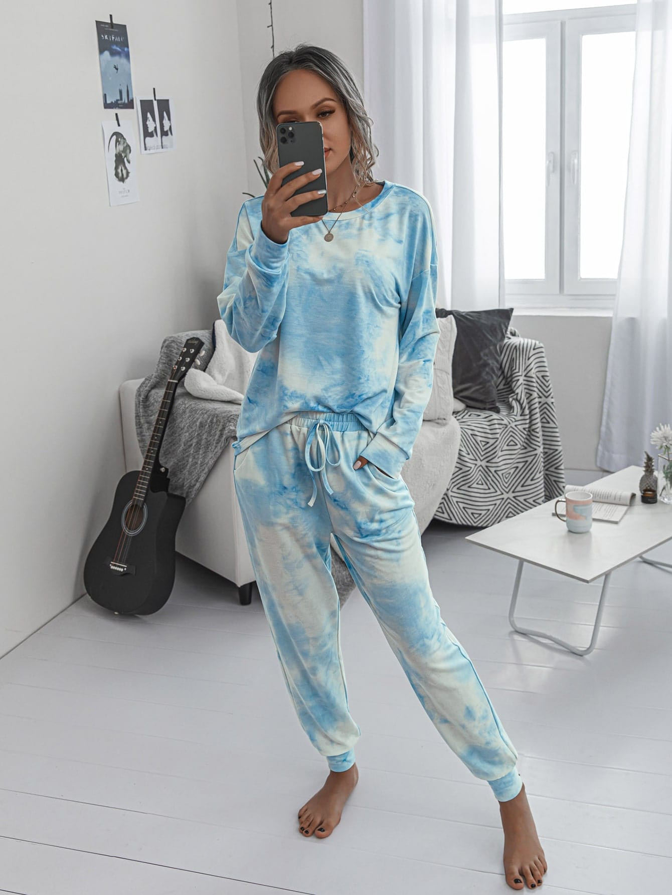 Drop Shoulder Tie Dye Pullover & Sweatpants Set | SHEIN