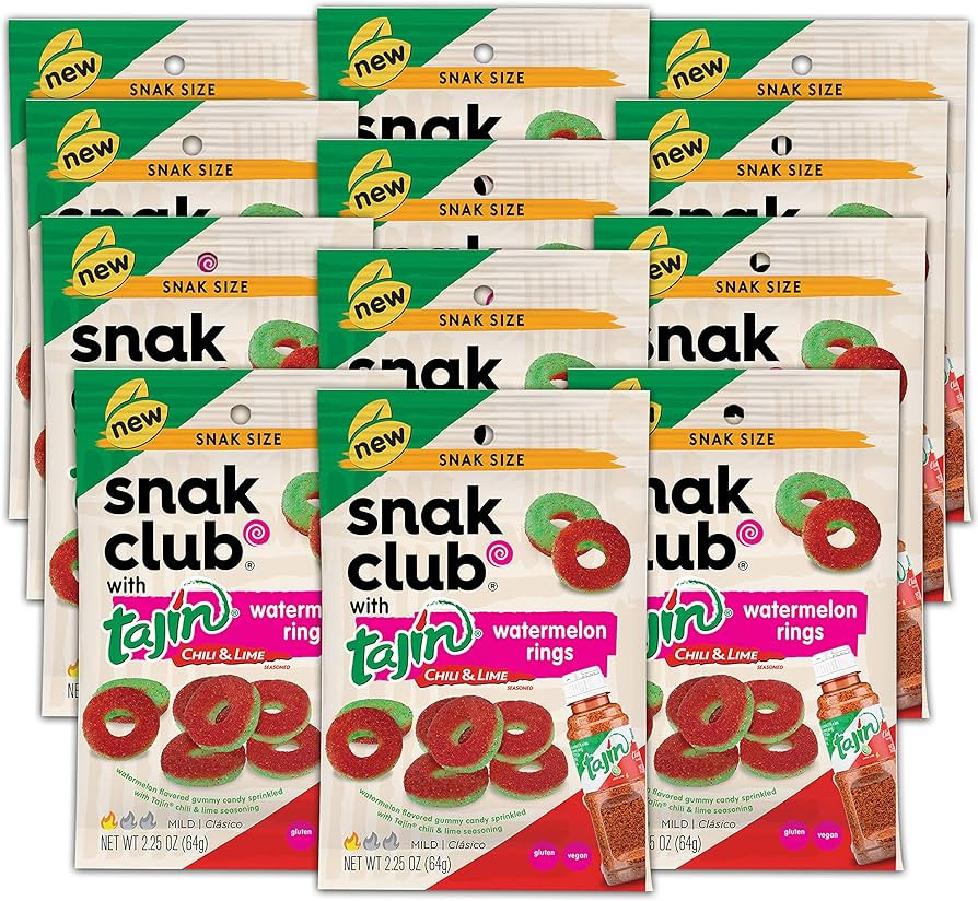 Snak Club Tajin Watermelon Rings, Chili & Lime Gummy Snacks, Mild in Heat Bold in Flavor, Gluten-... | Amazon (US)