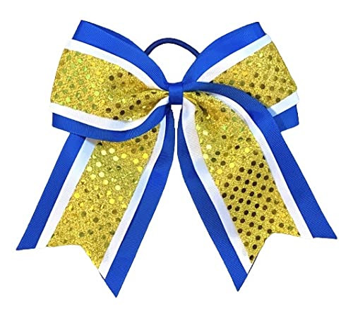 New "CONFETTI DOTS Royal Blue Yellow" Cheer Bow Pony Tail 7 Inch Girls Hair Bows Cheerleading Dan... | Amazon (US)