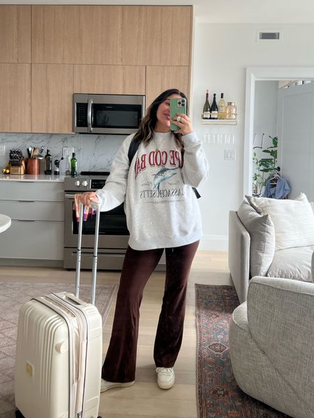 Love this comfy travel outfit - aerie bootcut leggings (true to size), Abercrombie graphic crewneck (wearing an L), paired with my favorite neutral white sneakers (Reebok’s club C - true to size)

#LTKfit #LTKunder100 #LTKFind