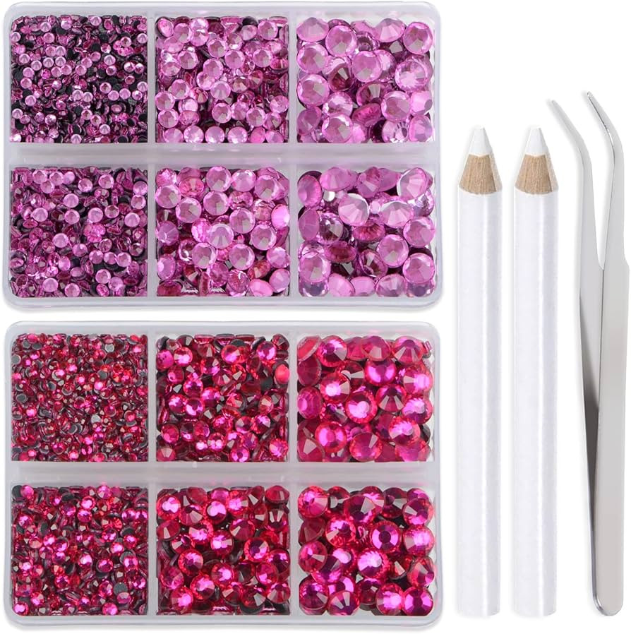 LPBeads 6400 Pieces Pink and Fuchsia Hotfix Rhinestones Flat Back 5 Mixed Sizes Crystal Round Gla... | Amazon (US)