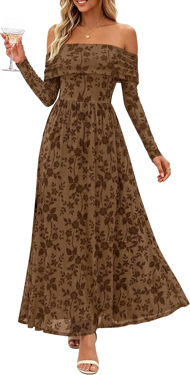 ZESICA Womens 2026 Fall Floral Wedding Guest Off the Shoulder Maxi Dresses | Amazon (US)