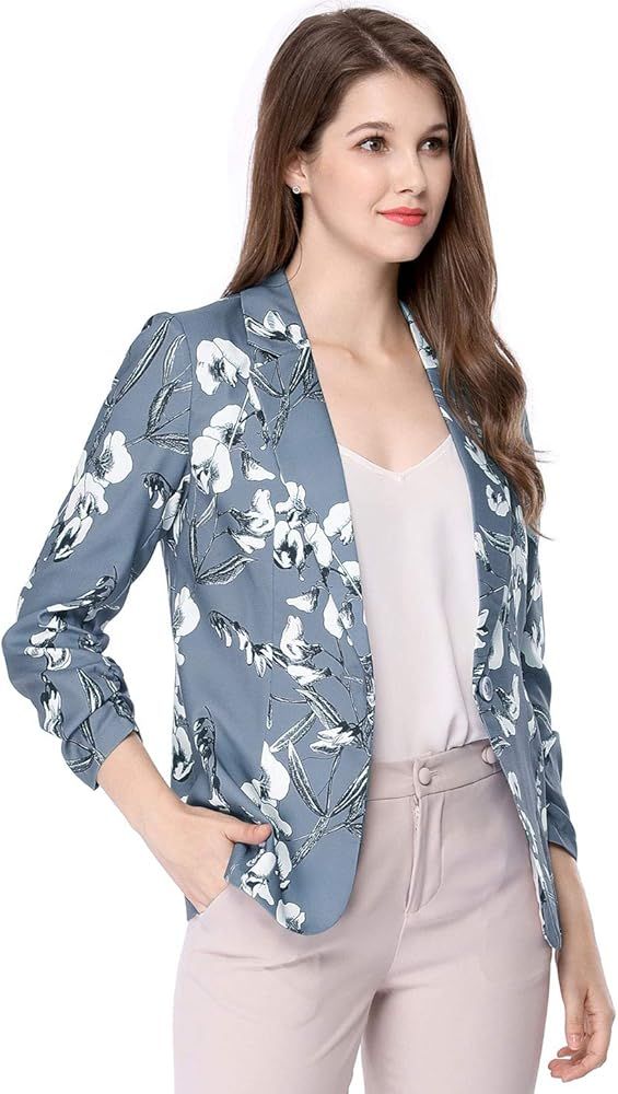 Women's Notched Lapel Button Front Floral Blazer | Amazon (US)