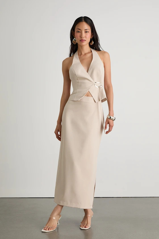 Virginia Beige Low-Rise Midi Skirt | Lulus