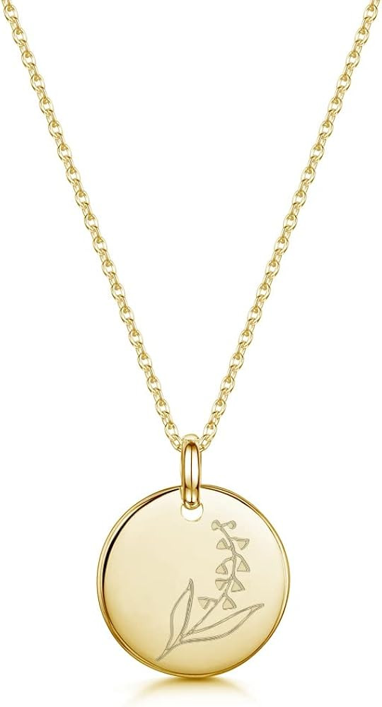 Birth Flower Necklace 18k Gold Engraved Custom Floral Pendant Necklaces Dainty Birth Month Flower... | Amazon (US)